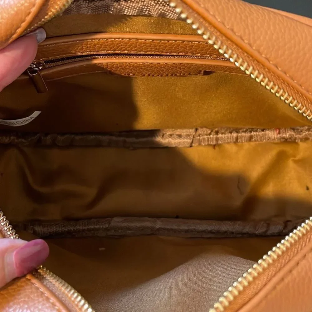 AH•DORNED‎ Crossbody Bag w/strap. Vegan leather. Camel colored